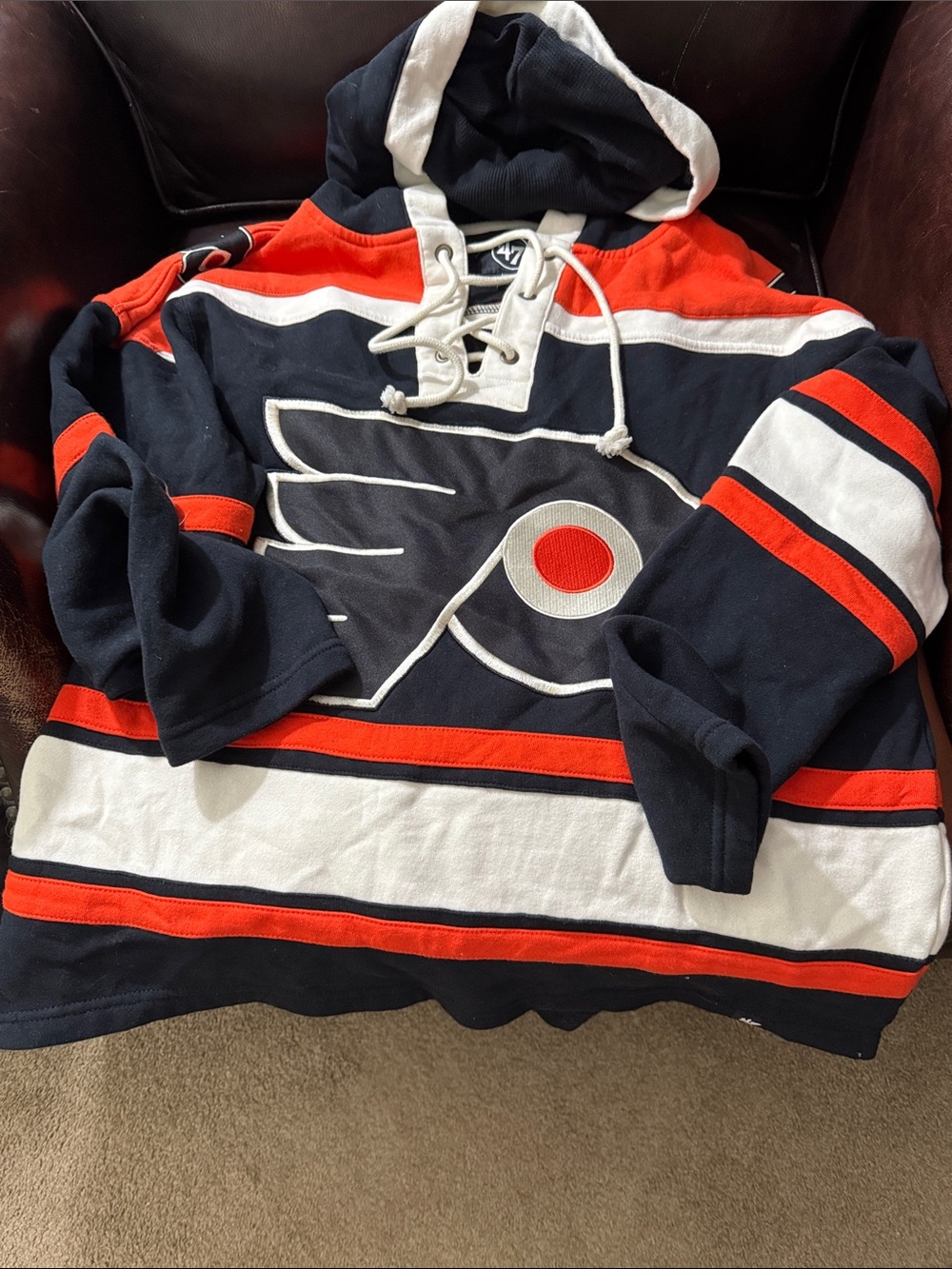 47 Men’s Flyers Black, White & Orange Hockey Pullover Hoodie